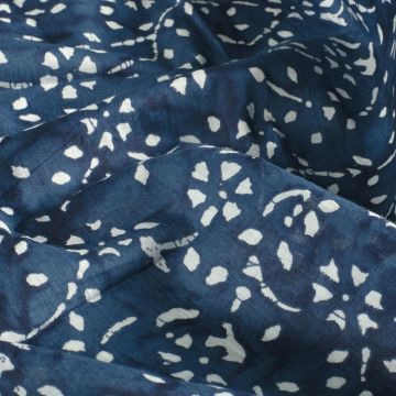Batik Katoen bedrukt Bloemen blauw
