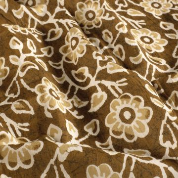Batik Katoen bedrukt Bloem bruin