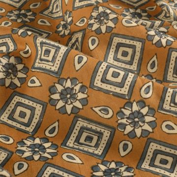 Batik Katoen bedrukt retro bloem brique