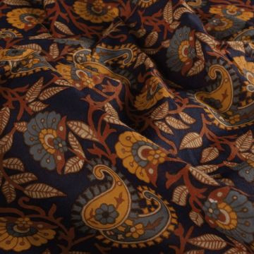 Batik Katoen bedrukt Bloemen marine