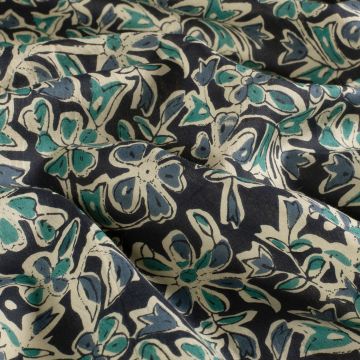 Batik Katoen bedrukt Bloemen blauw groen