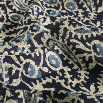 Batik Katoen bedrukt Paisley blauw