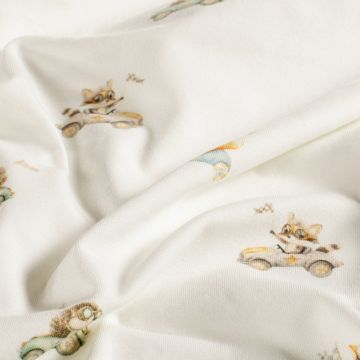 Katoen tricot GOTS Digitaal Bedrukt Autootjes