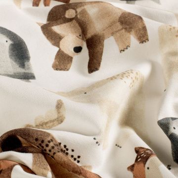 French Terry GOTS Dieren Digitaal Bedrukt Gebroken Wit