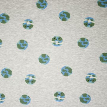 Alphen fleece stof wereldbol grijs