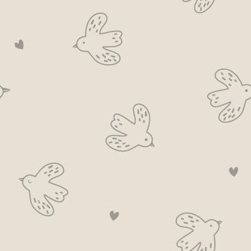 Stretch badstof Vogels beige