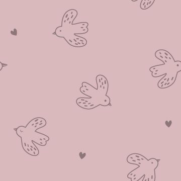 Stretch badstof Vogels oud roze