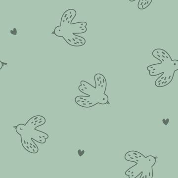 Stretch badstof Vogels mint