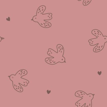 Stretch badstof Vogels fraise