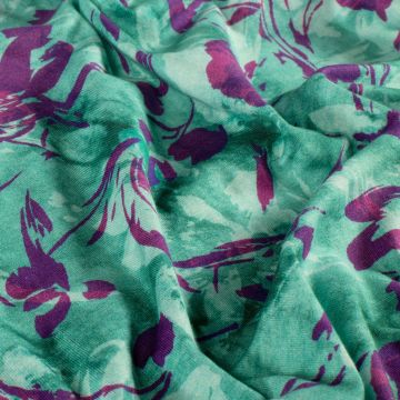 French Terry Abstracte Bloem mint paars