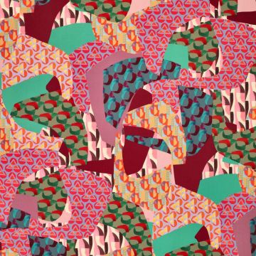 Stretch viscose Retro Collage rood