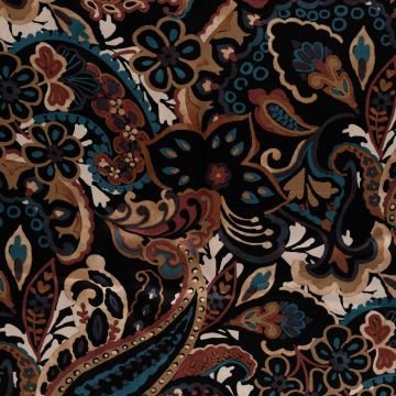 Viscose satijn paisley zwart petrol