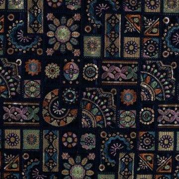 Luxe borduurstof patchwork marine