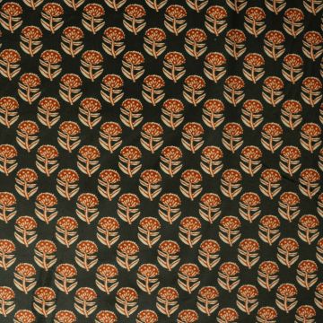 Velours blockprint bloemen mosgroen