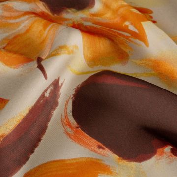 Satijn bedrukt abstracte bloemen beige
