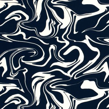 Viscose satijn swirl zwart-ecru