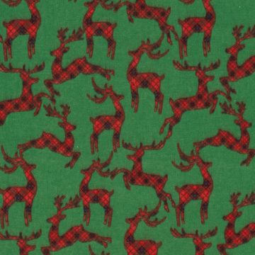 Flanel stof bedrukt Hertjes groen