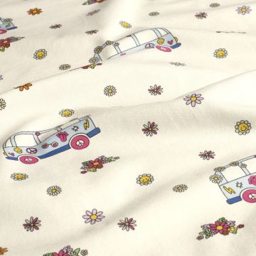 Katoen tricot flower power busje