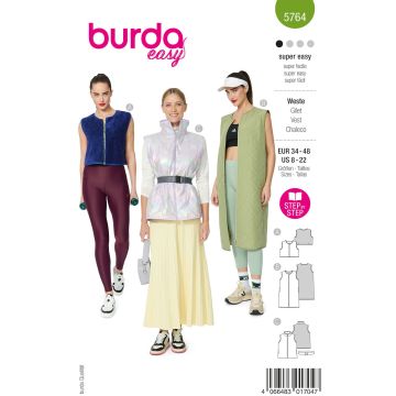 Burda Naaipatroon Dames gewatteerd gilet kort en heuplengte #5764 maat 34-48