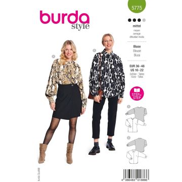 Burda Naaipatroon damesoverhemdblouse & blouse met ronde hals en wijde mouwen #5775 maat. 36-48