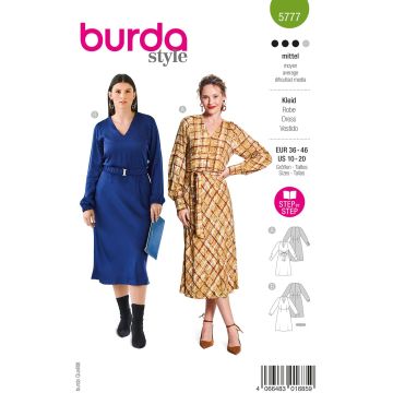 Burda Naaipatroon midi-jurken voor dames met riem, lange mouwen met manchetten #5777 maat. 36-46