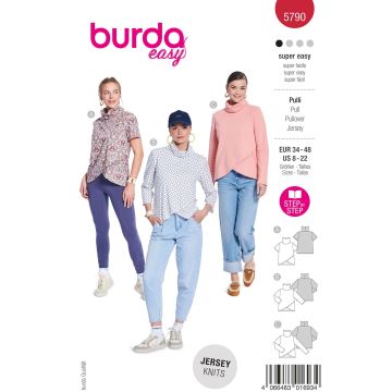 Burda Naaipatroon damestrui met lange mouwen, col en asymmetrische zoom #5790 maat. 34-48