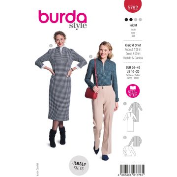 Burda Naaipatroon dames midi-jurk & overhemd met ritssluiting en opstaande kraag #5792 maat. 36-46