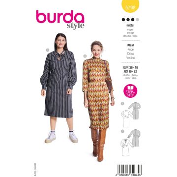 Burda Naaipatroon damesjurk vintage look jurk midi #5798 maat. 36-48