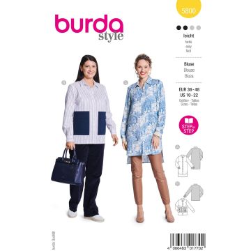 Burda Naaipatroon damestuniek & gestreept overhemd met grote zakken #5800 maat. 36-48