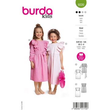 Burda Naaipatroon feestelijke meisjesjurken met ruches #9220 maat. 92-128