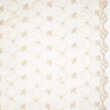 Camel Kantstof – Elegante Bloemenkant met Dubbele Schulprand