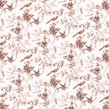 GOTS Tricot digi vogels en bloemen bruin