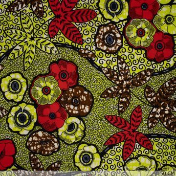 Afrikaanse wax print poppy op lime