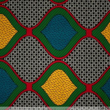 Afrikaanse wax print geel~petrol druppel