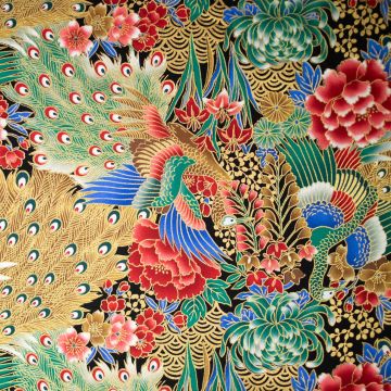 Poplin gold-foil pauw dennengroen
