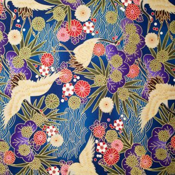 Poplin gold-foil kraanvogel blauw