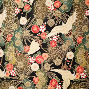 Poplin gold-foil kraanvogel zwart