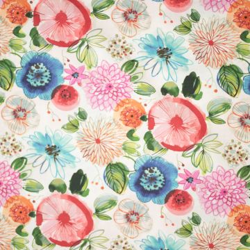 Katoen poplin aquarel doodle bloemen