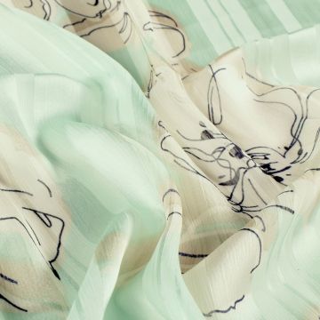 Chiffon stof bedrukt Bloemen Mint groen