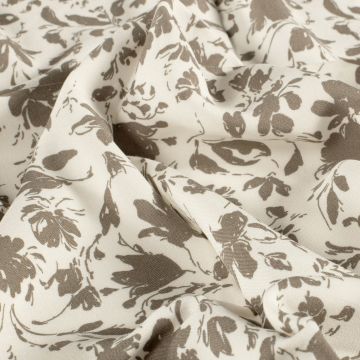 Bamboe Poplin stof bedrukt Bloemen Khaki