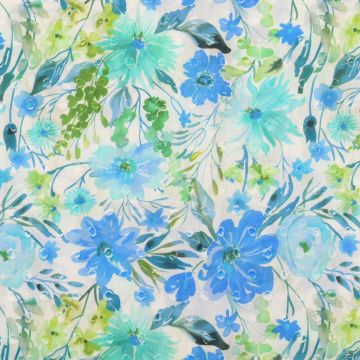 Katoen voile dots bloemen turkoois
