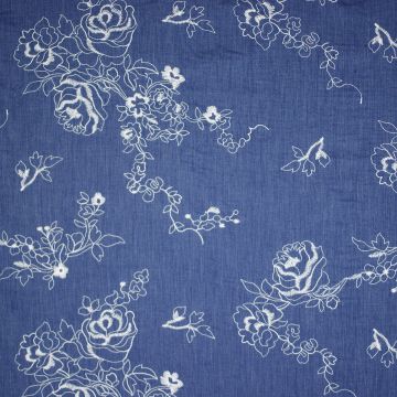 Chambray jeans stof geborduurd boeket