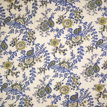 Gewatteerde katoen blockprint ecru blauw