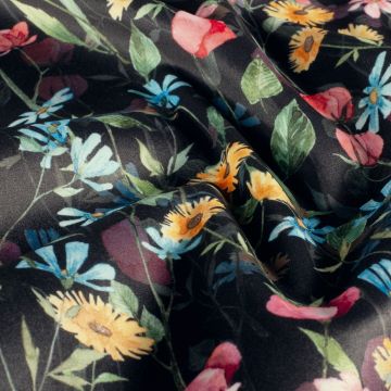 Velours bloemen zwart multicolor
