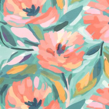Velours Aquarel Bloemen Turquoise