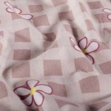 Flanel stof bedrukt Bloemen en Blokken