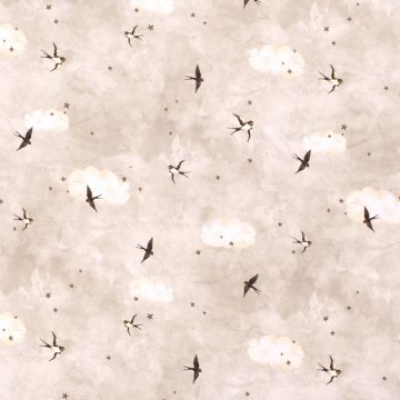 Tricot digi print zwaluwen in de wolken