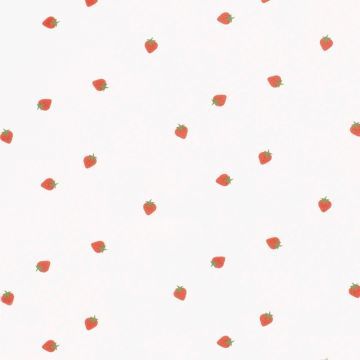 Katoen poplin fruit aardbei op wit