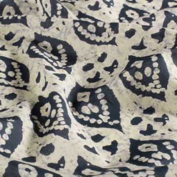 Katoen batik fantasie blauw-creme