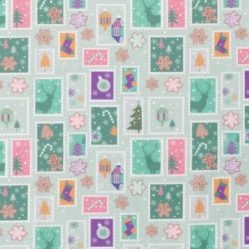 Katoen Poplin stof bedrukt Kerst sneeuwvlokje Mint